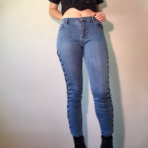 High-Rise Lace Up Jeans